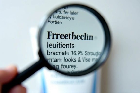 A close-up image of a cosmetic product label with blurred text and a magnifying glass over it, symbolizing ingredient scrutiny.